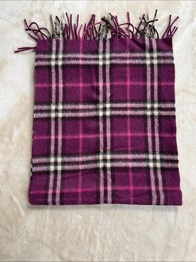 Burberry Plum & Pink Plaid Cashmere Scarf